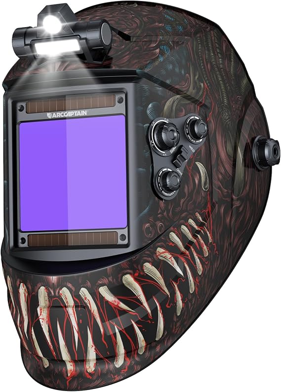 ARCCAPTAIN Auto Darkening Welding Helmet with Light, 3.94"X3.66" Large View