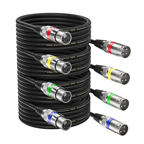 XLR Cable 5 m 4 Pack Microphone XLR Balanced Audio Extension Cable 3-Pin Adapter XLR Male to Female Cable for Studio Recorder Microphone Mixer Speaker System
