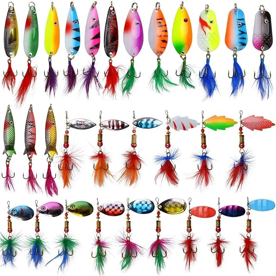 Fishing Lures Spinner Baits Bass Lures Trout Lures Hard Metal Spinnerbaits Fishing Spinners Lures Kit for Pike Salmon Walleye Freshwater Saltwater Fishing