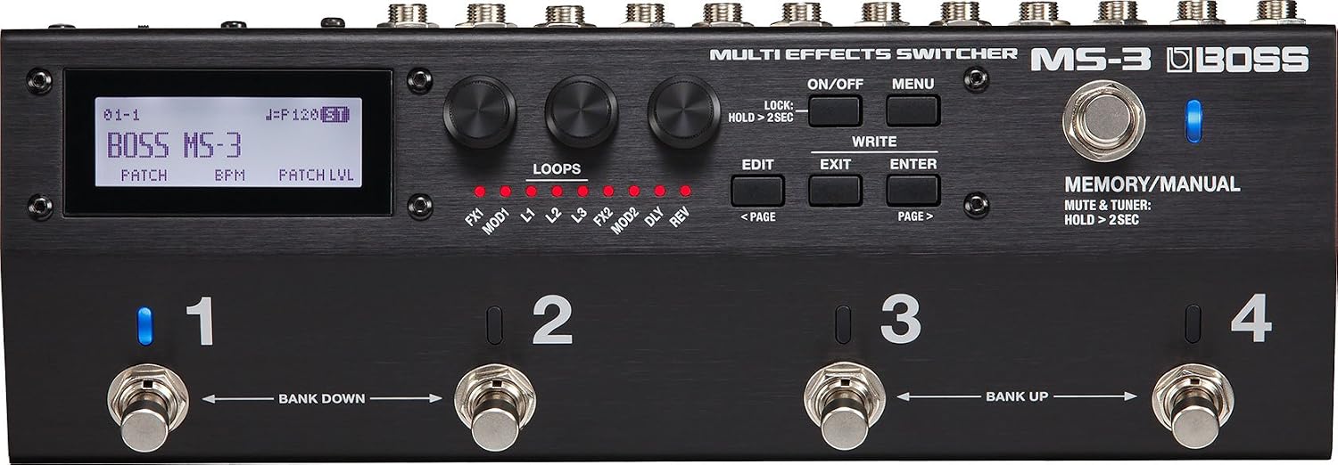 BOSS MS-3 Multi Effects Switcher, A Compact Professional Pedalboard, 112 Built-In Effects Types for Guitar And Bass, Midi-Enabled Effects & Built-In Tuner