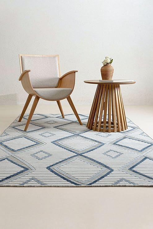 Sand Krem Mavi Katlanabilir Kolay Temizlenebilir Halı 65549a, 78 x 150