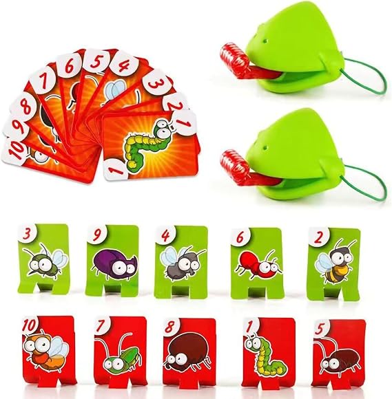 Frog Tongue Game with Blowing air, Two-Pack and Four-Pack, Insect Cardboard Included, Multiplayer Game! (Double.)