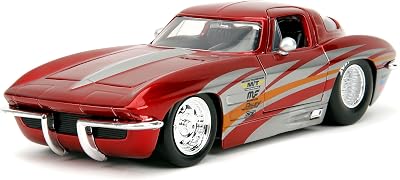 Jada Big Time Muscle 1:24 1963 Chevy Corvette Stingray Die-Cast Car, Toys for Kids and AdultsRedSilver