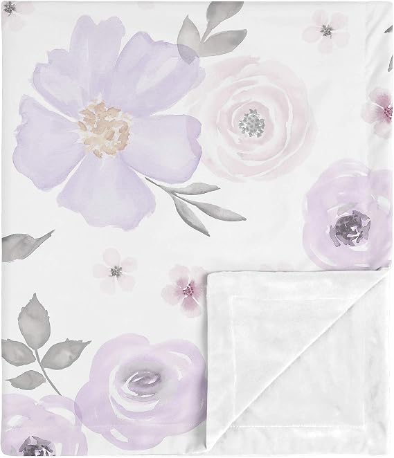 Sweet Jojo Designs Baby Blanket (Purple & Grey Boho Floral) for Girls Newborn Infant, Toddler, 76x91cm Pram Blankets Christening Swaddle Soft Minky (Lavender Flower, Pink Rose, Bohemian, Shabby Chic)