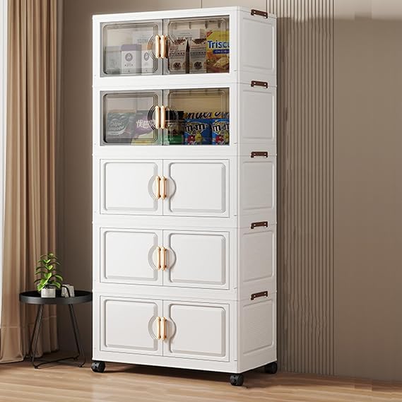 Storage Boxes Collapsible Storage Bin Stackable Organiser Storage, Foldable Plastic Box with Door and Wheels-80 * 41 * 191CM