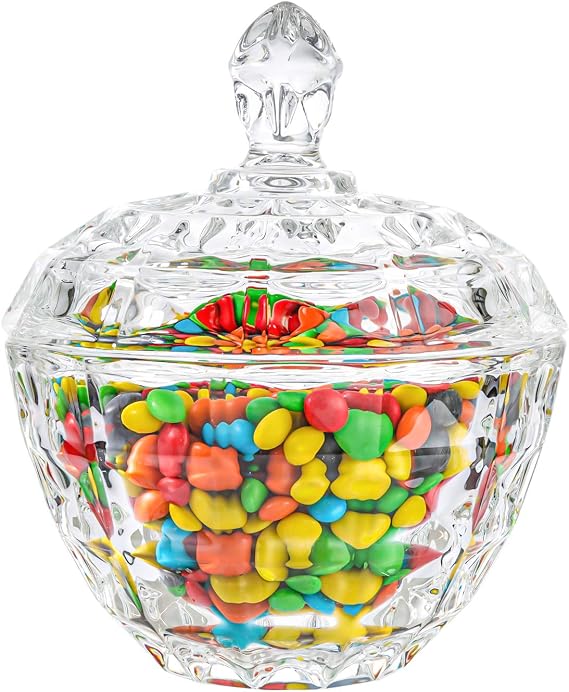 ComSaf 9oz Glass Candy Dish with Lid for Office Desk Small Jar Crystal