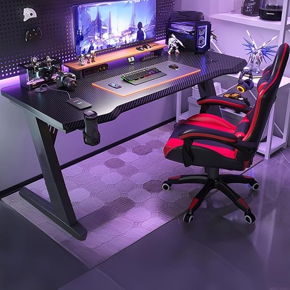 Gaming Standing Desk,Large Computer Gaming Desk Table With Cup Holder Headphone Hook Ergonomic Modern Carbon Fiber Mesa Gamer Pc Work Home Office Desks For Boys Men(A,31.5"L x 23.6"W(80x60cm))