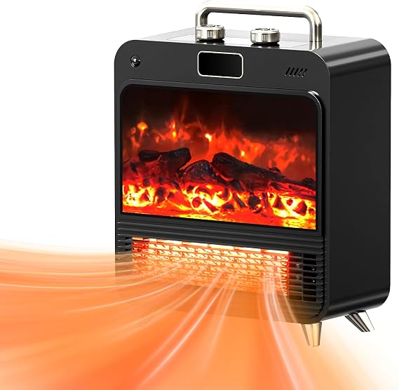 Electric Space Heater,Electric Fireplace Heaters with Realistic 3D Flame,Knob Control,Overheat Protection,Quiet&Safe,PTC Fast Heating Ceramic Room Small Heater for Office,Indoor Use
