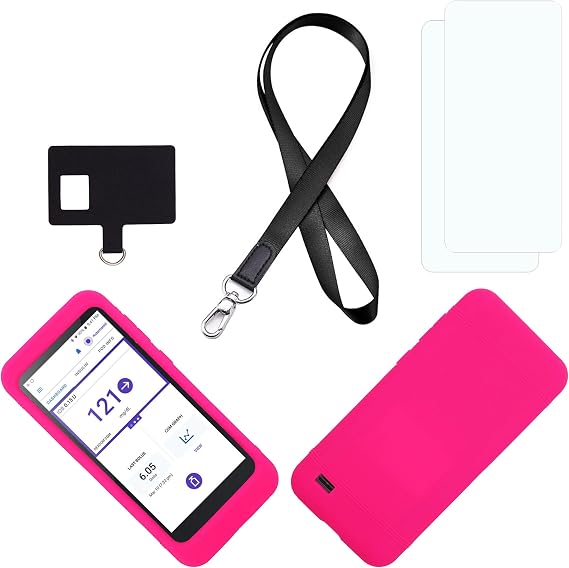 Premium Silicone Case (Includes Lanyard + Lanyard Patch + Screen Protector) for Omnipod 5 Receiver (Continuous Glucose Monitoring) (Hpink)