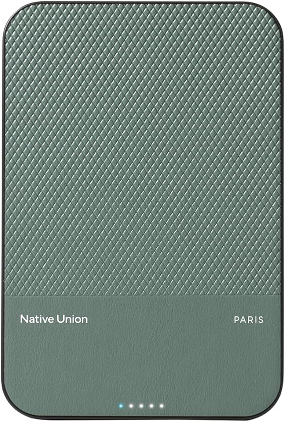 Native Union (Re)Classic Power Bank | Magnetic - Qi2 MagSafe Compatible 5000mAh 15W Portable Charger - USB-C Cable Included - Compatible with iPhone Air, 17 Pro Max, AirPods Pro 3 & More (Slate Green)
