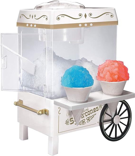 Nostalgia Snow Cone Shaved Ice Machine - Retro Table-Top Slushie Machine Makes 20 Icy Treats - Includes 2 Reusable Plastic Cups & Ice Scoop - Ice White