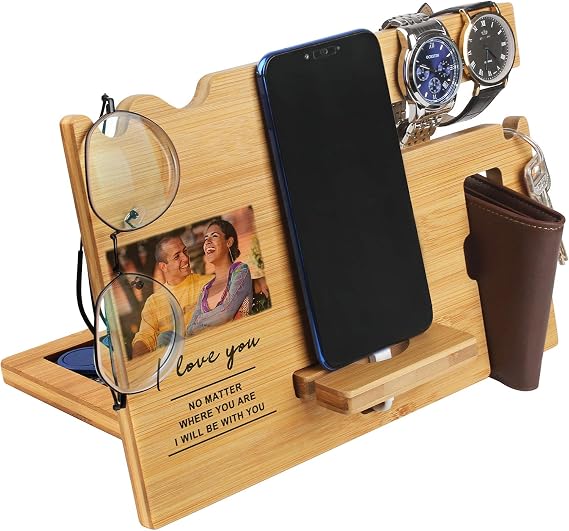 awofer Valentine's Day Gift for Him - Custom Wood Phone Docking Station for Men Personalized - Gifts for Anniversary Husband Boyfriend - Birthday Idea for Dad, Son, Grandpa, Uncle