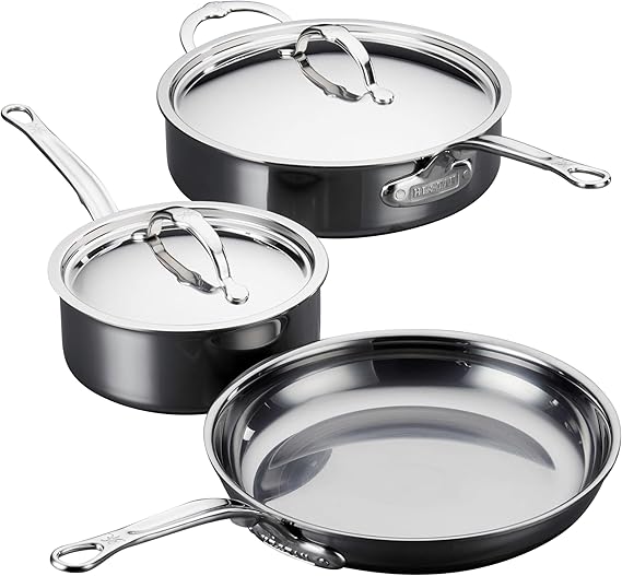 Hestan NanoBond Molecular Titanium 5-Piece Cookware Set - PFAS-Free Stainless Steel, 4x Stronger, 1050F Safe, Induction Compatible, Handcrafted Italy