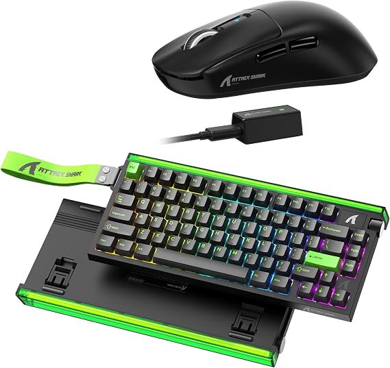 ATTACK SHARK R85 HE 75% Rapid Trigger Mechanical RGB Gaming Keyboard with Custom Lightbox,8KHz,0.005mm RT Accuracy and R6 Lightweight Wireless Gaming Mouse with PAW3950Max,Nordic 52480,8KHz,42K DPl