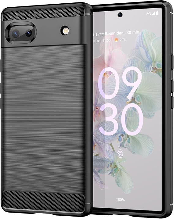 Case for Pixel 6A Case for Google 6A GB62Z Shock Absorbing Carbon Fibre Case with TPU Frame - Ultra Thin Shockproof Phone Case for Google Pixel 6A Black