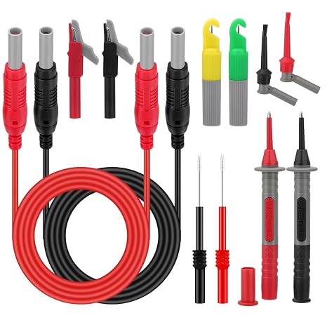 12PCS Multimeter Leads, Back Probe Kit, Multimeter Test Leads Kit with Alligator Clips, Replaceable Wire Piercing Probes, Test Hooks, Back Probe Pins