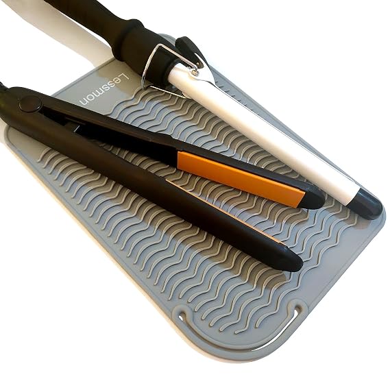 Lessmon Large Heat Resistant Mat for Hair Styling Tools, 11 x 7.5 in, Grey