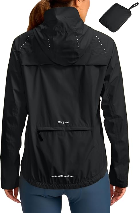 Bikewa Women's Cycling Rain Jackets Waterproof Windbreaker Lightweight Running Windproof Reflective Jacket Packable Hooded