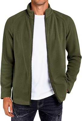 Runcati Mens Fleece Jacket Full Zip Lightweight Stand Collar Warm Jackets Casual Outdoor Windproof Coat with Pockets