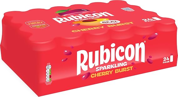 Rubicon Cherry Burst Sparkling Fruit Soft Drink, 24 Pack, 330ml Cans | Juicy cherry-flavoured soft drink made with real fruit juice for a bold berry taste.
