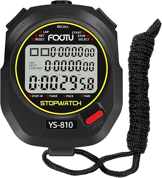 Professional Stopwatch Timer, 3-Row 10 Lap/Split Memory Count up/Down Timer, Extra Large Display with Pace Mode Clock Alarm Calendar Includes Battery, Lanyard for P.E Coach and Sport Events