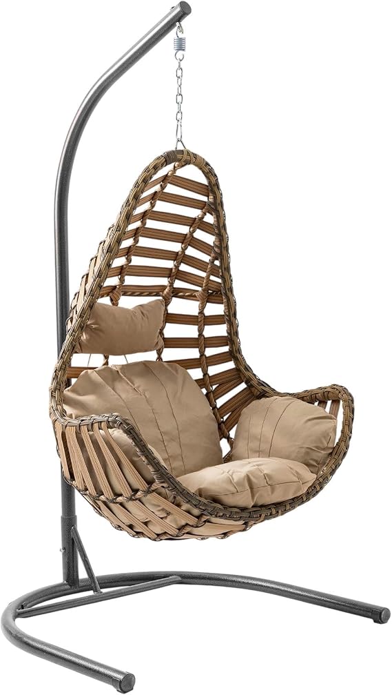 Milas Tekli Rattan Bahçe Balkon Salıncağı Açık Kahve