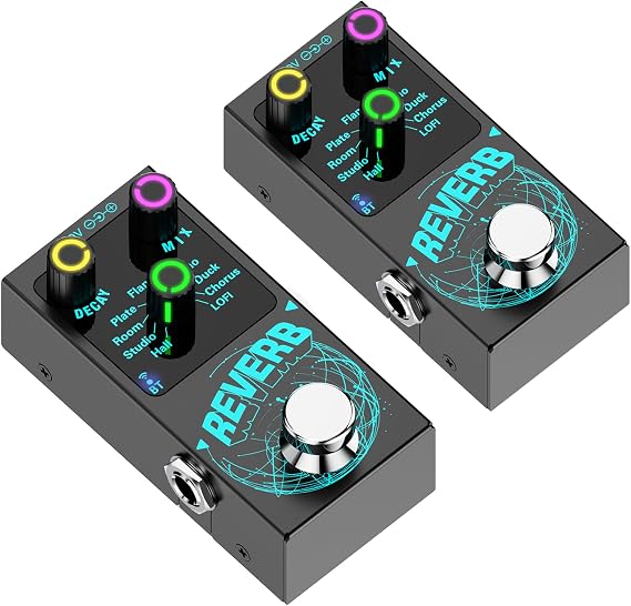 Mini Reverb Guitar Pedal 2Pack, Verb Square Digital Reverb 9 Modes Room, Hall, Chorus, Duck, Plate, Studio, Echo, LOFI with True Bypass Aluminium Alloy