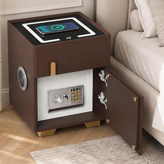 Smart Nightstand Wireless Charging, Nightstand with Safe