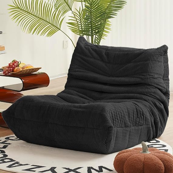 N&V Mid Century Armless Floor Sofa, Soft Premium Corduroy Lounge Chair, Foam Accent Chair for Living Room, Bedroom and Office, Black