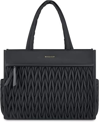 BAGSMART Tote Bag for Women, Large Shoulder HandBags with Zipper, Black Purses and Top Handles for Travel, Work