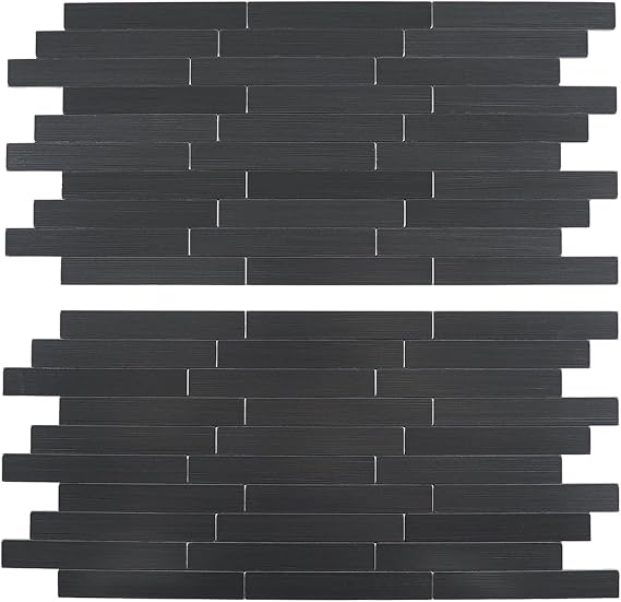 12 Sheets Black Peel and Stick Backsplash, Brushed Metal Subway Linear Tile for Kitchen Fireplace