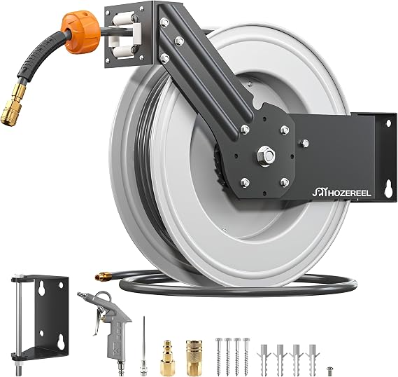 Retractable Air Hose Reel, 3/8" x 70 ft Heavy Duty