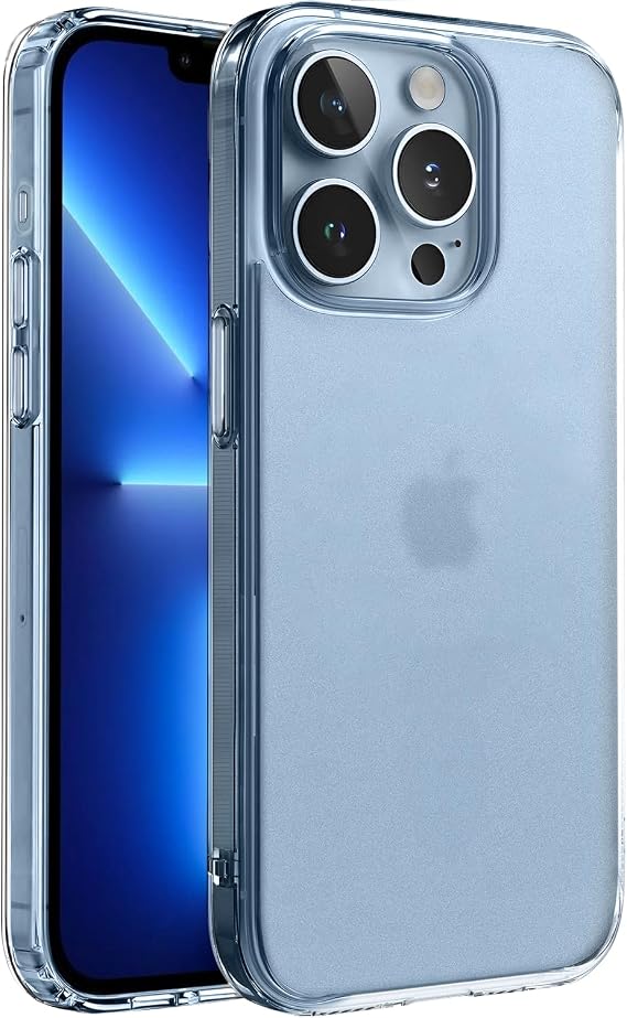 Minesk iPhone 13 Pro Max ile Uyumlu SuperMatt Serisi Arkası Parmak izi Tutmayan Sert Mat Polikarbonat Kenarları Tpu Silikon Metal Tuşlu Premium Şeffaf Kılıf Kapak (Klasik, 13 Pro Max)