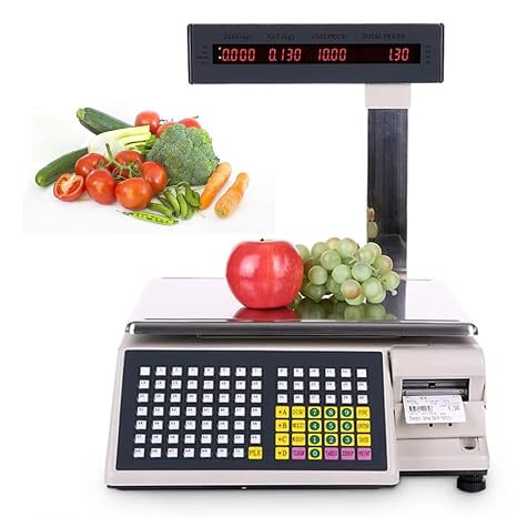 Bar Code Printing Scale, Label Printing Scale with Label Printer and Dual Screen,Commercial Price Computing Scale,Digital Label Printing Scale,with Double-Sided Display+71 Shortcut Keys,15kg