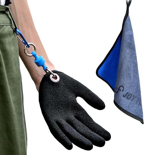 Professional Fishing Gloves,Catch Fish Gloves with Magnet Hooks, Anti-Slip Fishing Gloves Protects Hand (Black)