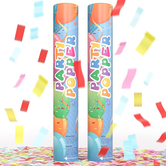Multicolor Confetti Poppers and Cannons, Biodegradable, 2-Pack, 12 in
