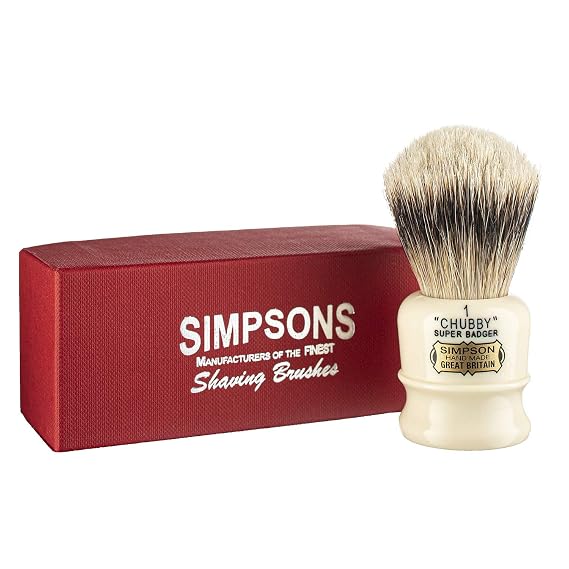 Simpsons Chubby 1 Super Shaving Brush - CH1 Super High Density Knot, Hand-Turned Ivory Handle Simpson Shaving Brushes - Wet Shave Deluxe Thick & Luxurious Lather Handle Dense & Extra Soft Bristles
