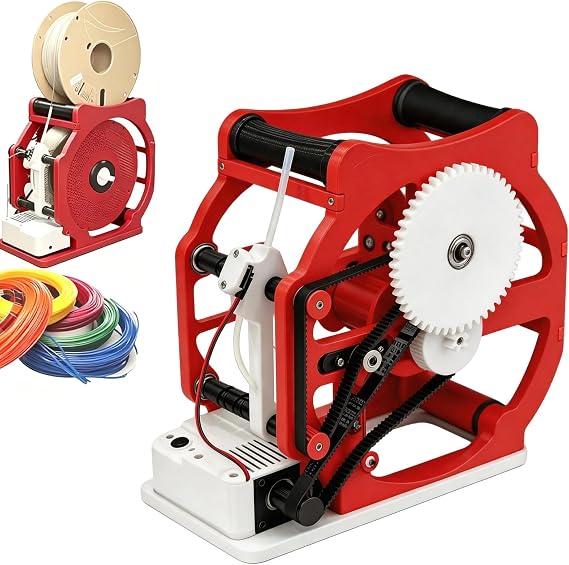 3D Filament Extruder Machine Filament Respooler, Automatic Electric Spool Winder Fast 5-Min Rewind, Compact Portable Design, Overload Safety Protection for Workshop Outdoor 3D Printing (Red)
