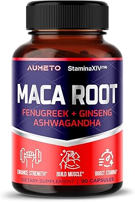 Maca Root Supplement - Advanced 12-in-1 Formula with Ashwagandha, Fenugreek, Panax Ginseng for Muscle Growth, Stamina and Performance 90 Count Pack of 1