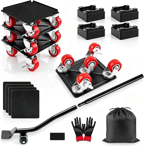 Furniture Dolly Set Premium 5-Wheel Furniture Mover with Silent Rubber Casters & 1650 LBS Max Load, Heavy-Duty Furniture Mover with Lifter Tool for Moving Furniture