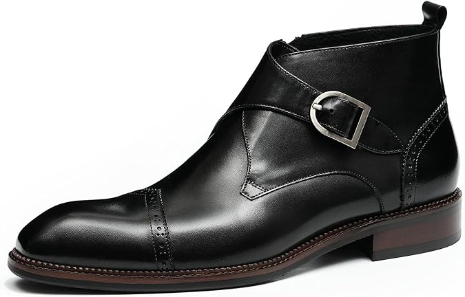 Santimon Chelsea Boots Men Formal Dress Ankle Boots Fashion Formal Genuine Leather Monk-Strap Brogues Chukka Boots Business Casual Wedding Boots for Men