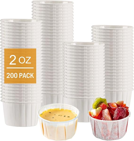 Paper Souffle Portion Cups, 2 oz, 200 Count,Small,Leak-Proof Disposable Paper Jello Shot Cups for Condiments, Sauces, Samples, Desserts (2 oz)