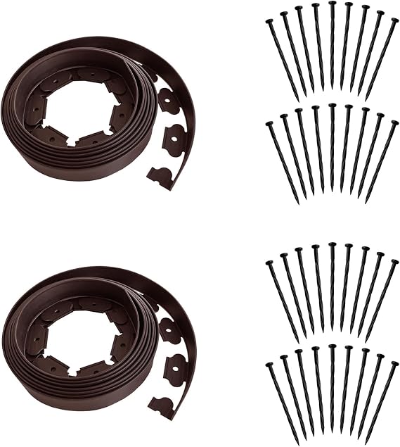 40FT 2Inch High Brown Landscape Edging with 36pcs 8-inch Spikes No Digging Garden Edging Kit, Premium Yard Edging Fence with One Spike per Feet