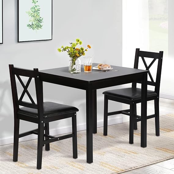 Dkeli Kitchen Table Set for 2, 3 Piece Wooden Dining Table Set with 2 Chairs for Small Space, Modern Square Counter Height Small Dinette Set for Kitchen, Restaurant, Dark Brown
