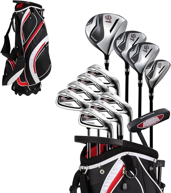 PreciseGolf Co. 18ピース メンズコンプリートゴルフクラブパッケージセットには、次のものが含まれます。チタンドライバー、＃3および＃5フェアウェイウッド、＃4ハイブリッド、5-SWアイアン、パター、スタンドバッグ、ヘッドカバー（4つ） - 色とサイズをお選びください