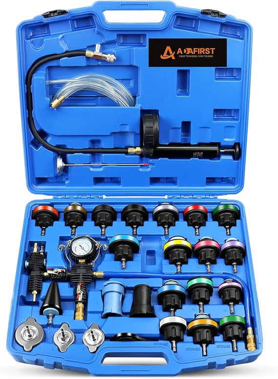 28PCS Universal Radiator Pressure Tester and Automotive Cooling System Coolant Vacuum Refill Tool Kit, Cooling System Radiator Leak Tester and Coolant Refiller for Car Truck Airlift, Blue