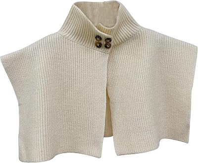 Woman Fuzzy Turtleneck Collar Side Slit Vest Turtleneck False Collar Detachable Sweater Collar Shawl Sweater Beige