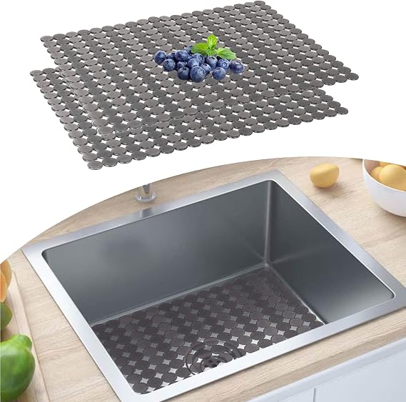 Kitchen Sink Mat - 2Pack Adjustable Sink Protector Mat for Kitchen Ceramic/Stainless Steel Sink - Fast Draining Sink Mats for Bottom of Kitchen Sink - Easy to Clean & DIY Cut