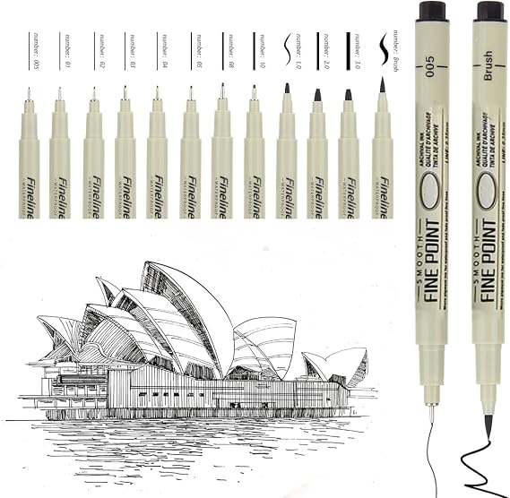 12 PCS Professional Technical Liners 12 Different Sizes, Micro Fineliner Ink Pens for Anime Manga Sketching, Waterproof Quick Drying Fade Resistant Artist Supplies for Illustration Zentangle