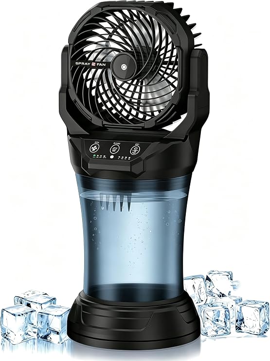 Misting Fan Portable, 27600mAh Battery Powered Fan, 2L Portable Mister Fan with 4 Wind Speeds, Timer Function, RGB Ambient Light, 120 Auto Oscillation & Grip Handle for Camping Beach Patio( Black)
